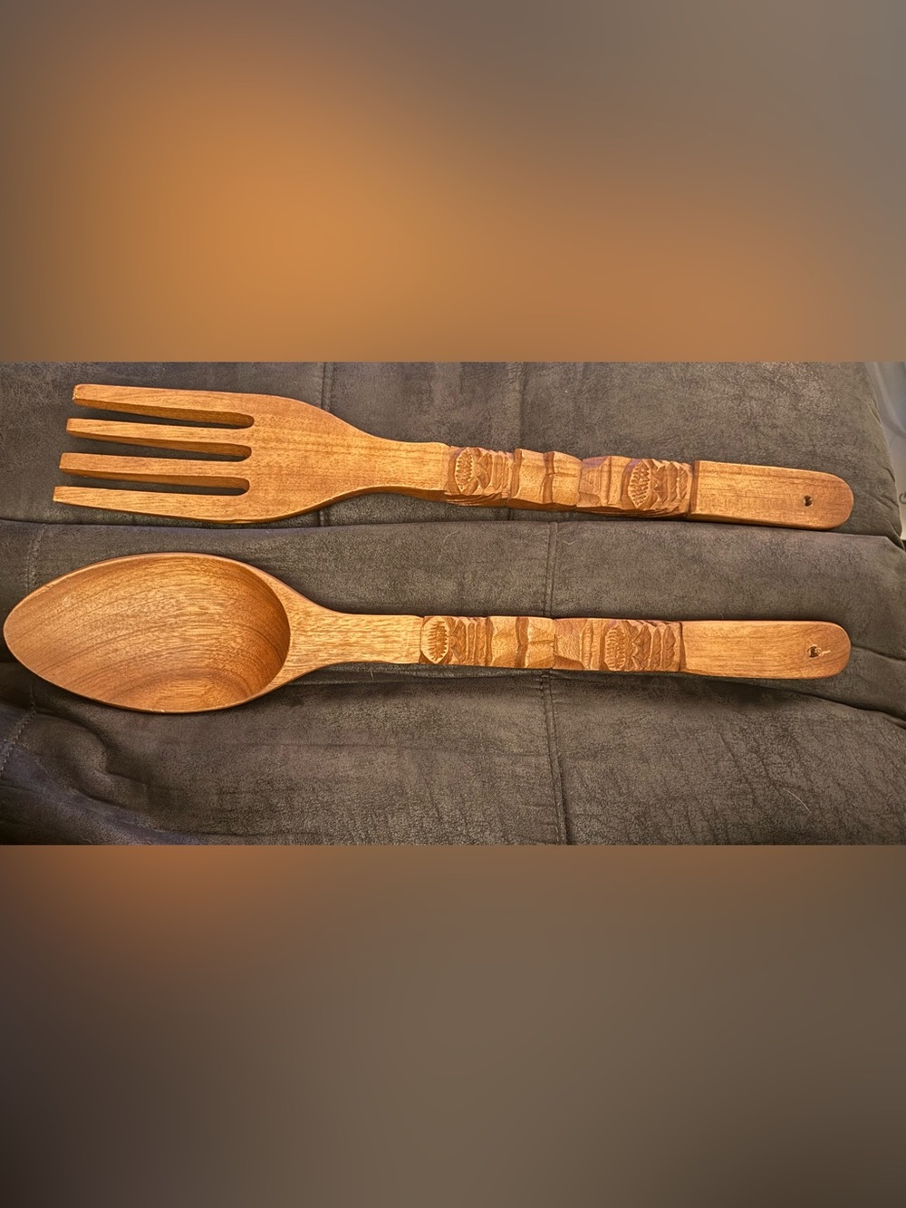 Hand-Carved Wooden Salad Spoon and Fork - Warm Honey Brown